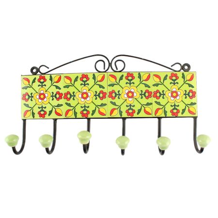 Pea Green Tiny Flower Ceramic Tile Hook